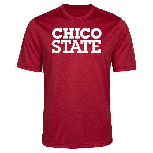  Red Heather Performance Contender Tee - Chico State Stacked