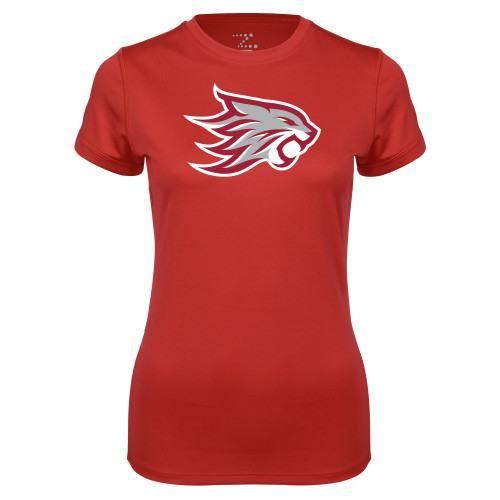  Womens Red Performance Tee - Wildcat Head