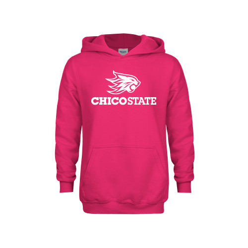  Youth Hot Pink Fleece Hoodie - Chico State Primary Mark