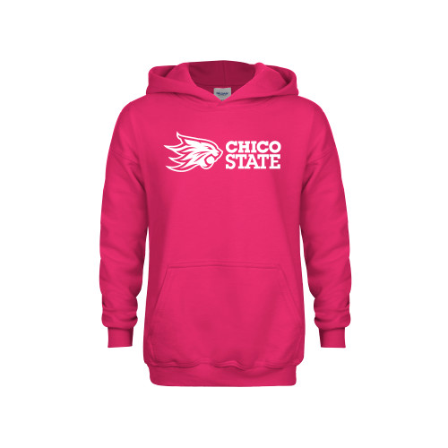  Youth Hot Pink Fleece Hoodie - Chico State Horizontal Mark