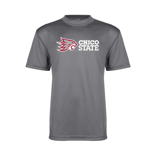  Youth Performance Grey Concrete Tee - Chico State Horizontal Mark