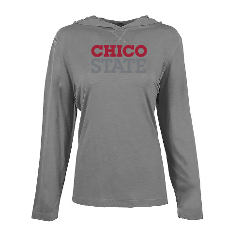  Womens Grey Heather Long Sleeve Hooded Tee - Chico State Stacked