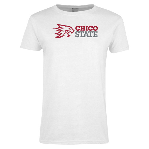  Womens White Short Sleeve Tee - Chico State Horizontal Mark