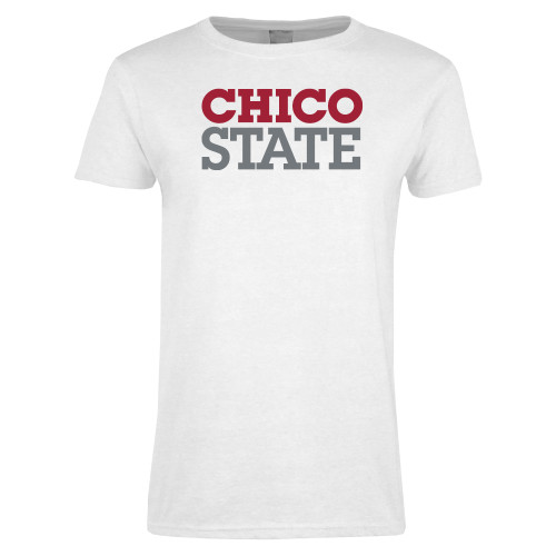  Womens White Short Sleeve Tee - Chico State Stacked