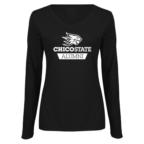  Womens Black Long Sleeve V Neck Tee  - Chico State Alumni