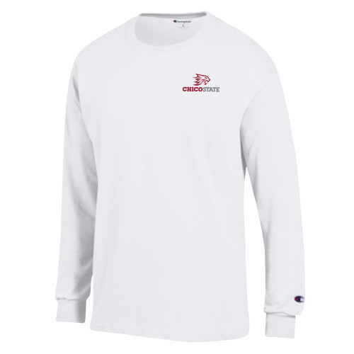  Champion White Long Sleeve T Shirt - Chico State Primary Mark