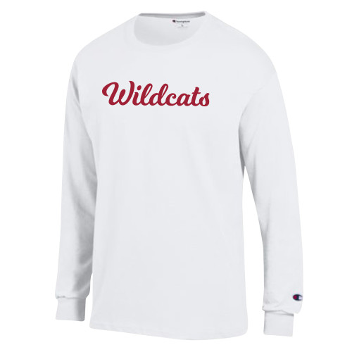  Champion White Long Sleeve T Shirt - Wildcats Script
