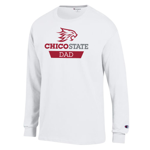  Champion White Long Sleeve T Shirt - Chico State Dad