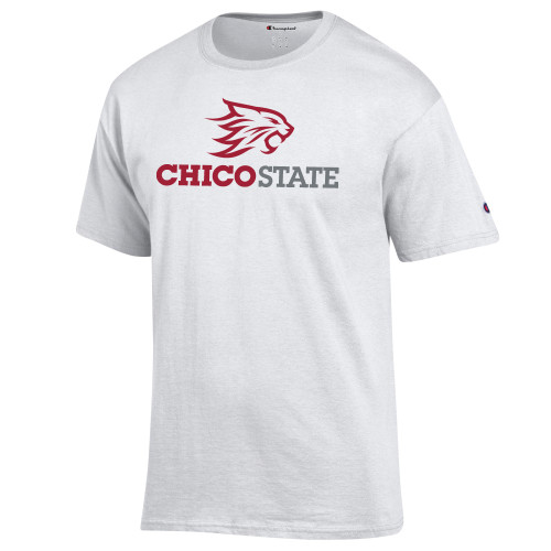  Champion White T Shirt - Chico State Primary Mark