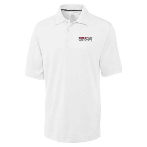  C&B White Advantage TriBlend Pique Polo - Chico State Wordmark EMB
