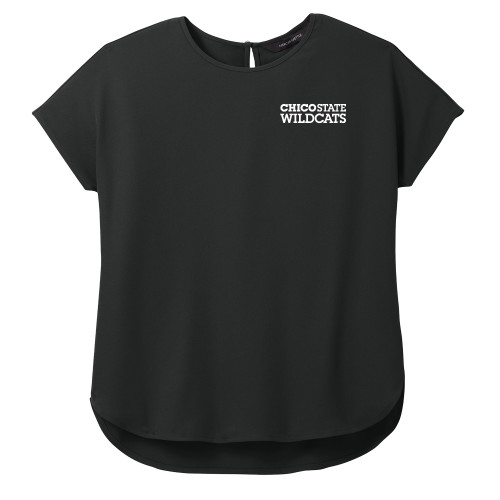  Mercer + Mettle Womens Black Stretch Crepe Crew - Chico State Wordmark EMB