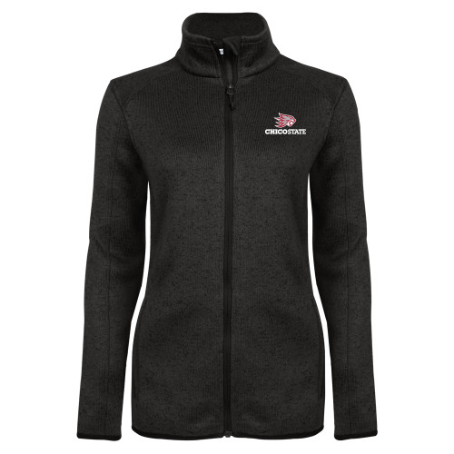  Womens Black Heather Fleece Jacket - Chico State Primary Mark EMB