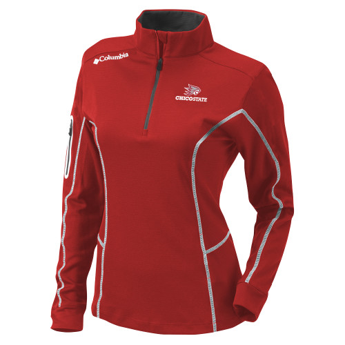  Columbia Womens Omni Wick Red 1/4 Zip - Chico State Primary Mark EMB
