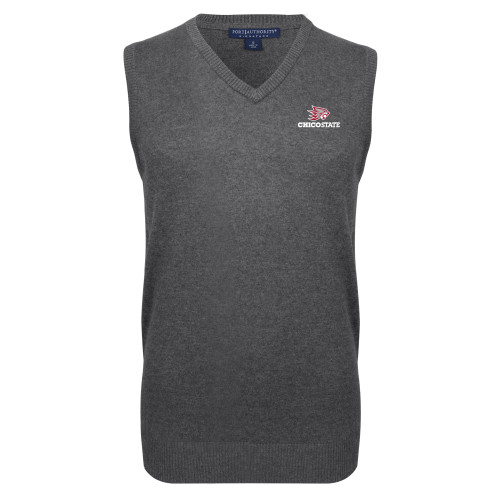  Charcoal VNeck Sweater Vest - Chico State Primary Mark EMB