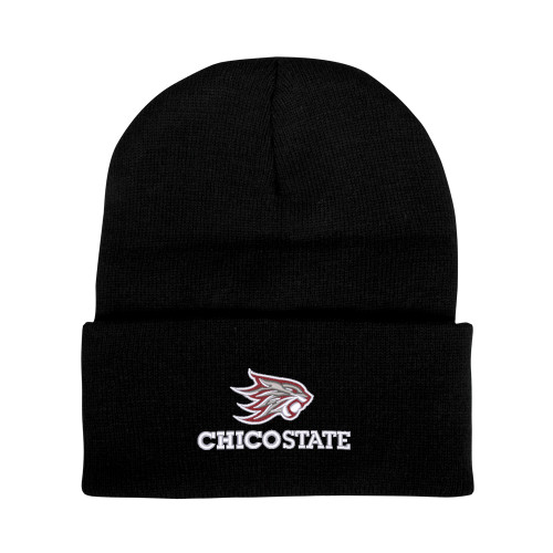  Black Knit Beanie w/Cuff - Chico State Primary Mark EMB
