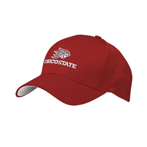  Red Pro Mesh Structured Hat - Chico State Primary Mark EMB