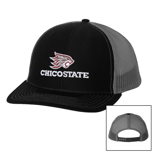  Richardson Black/Charcoal Trucker Hat - Chico State Primary Mark EMB