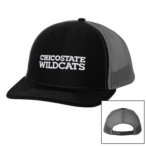  Richardson Black/Charcoal Trucker Hat - Chico State Wordmark EMB