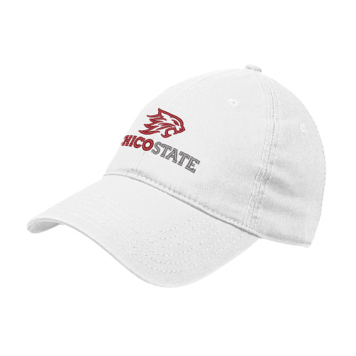  White Unstructured Adjustable Low Profile Hat - Chico State Primary Mark EMB