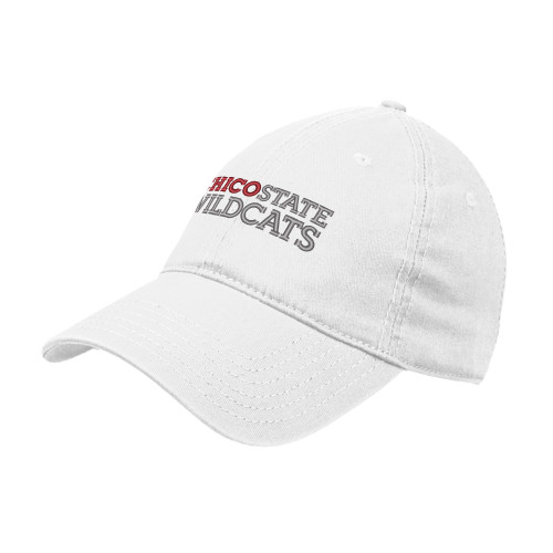  White Unstructured Adjustable Low Profile Hat - Chico State Wordmark EMB