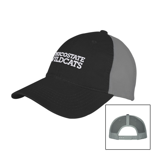  Black/Charcoal Mesh Back Unstructured Low Profile Hat - Chico State Wordmark EMB