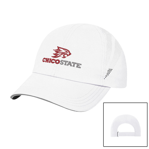  White Performance Cap - Chico State Primary Mark EMB