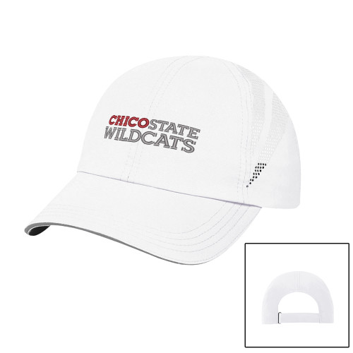  Womens White Performance Cap - Chico State Wordmark EMB