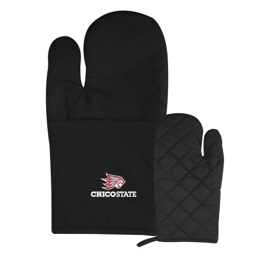  Quilted Canvas Black Oven Mitt - Chico State Primary Mark