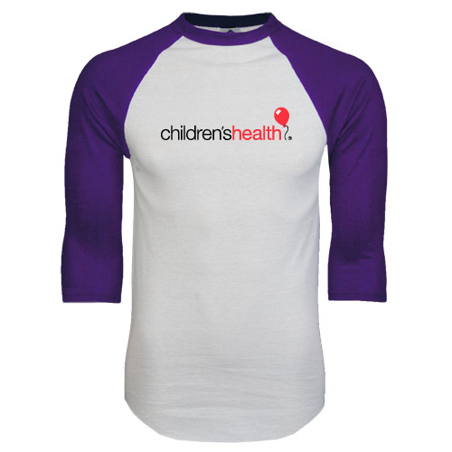  White/Purple Raglan Baseball T Shirt - Childrens Health Logo