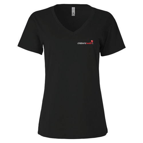 Next Level Womens Black Suede V Neck Tee - Childrens Health Logo