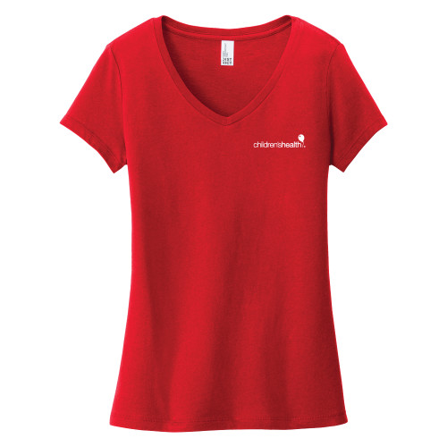  District Womens Red Very Important V Neck Tee - Childrens Health Logo