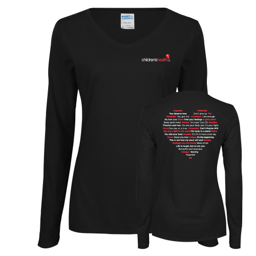  Womens Black Long Sleeve V Neck Tee  - The Center for Pediatric Eating Disorder