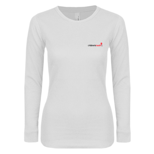  Womens White Long Sleeve V Neck Tee - Childrens Health Logo