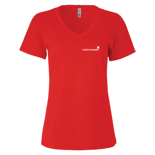  Next Level Womens Red Sueded V Neck Tee - Childrens Health Logo