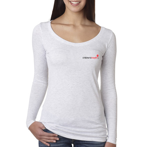  Next Level Womens Heather White Triblend Long Sleeve Scoop Tee - Childrens Health Logo