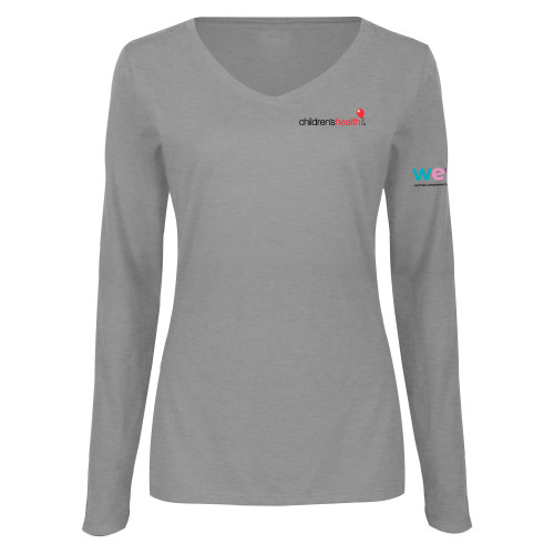  Womens Grey Long Sleeve V Neck Tee  - Childrens Health Logo