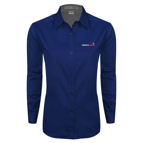  Womens Navy Twill Button Down Long Sleeve  - Childrens Health Logo