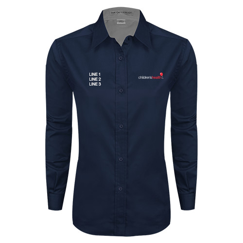  Womens Navy Twill Button Down Long Sleeve  - Childrens Health Logo