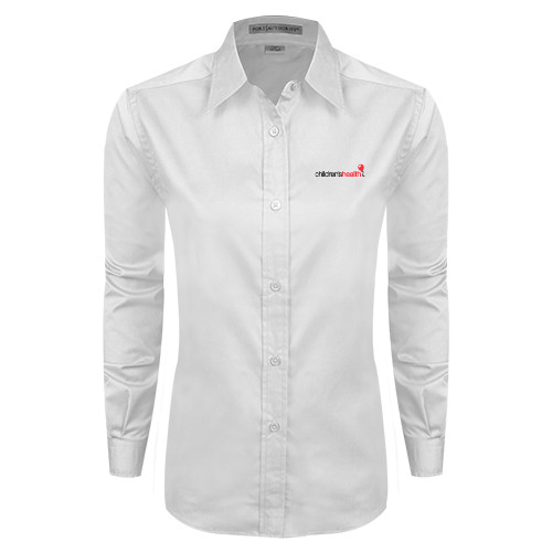  Womens White Twill Button Down Long Sleeve - Childrens Health Logo
