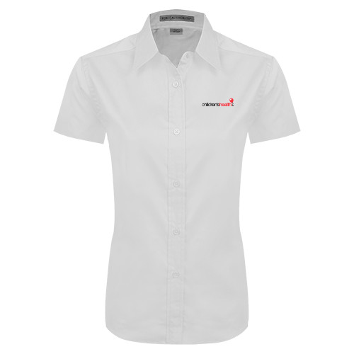  Womens White Twill Button Up Short Sleeve - Childrens Health Logo
