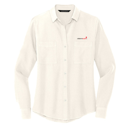  Mercer + Mettle Womens Ivory Crepe Long Sleeve Camp Blouse - Childrens Health Logo