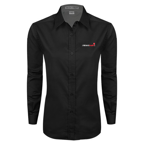  Womens Black Twill Button Down Long Sleeve  - Childrens Health Logo
