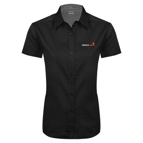  Womens Black Twill Button Up Short Sleeve - Childrens Health Logo