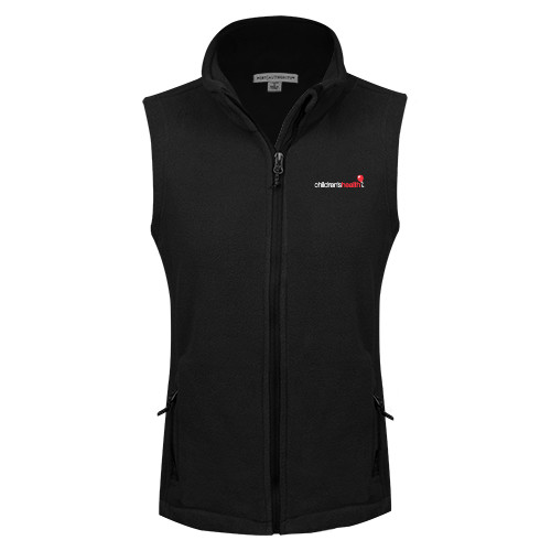  Womens Black Fleece Full Zip Vest - Childrens Health Logo