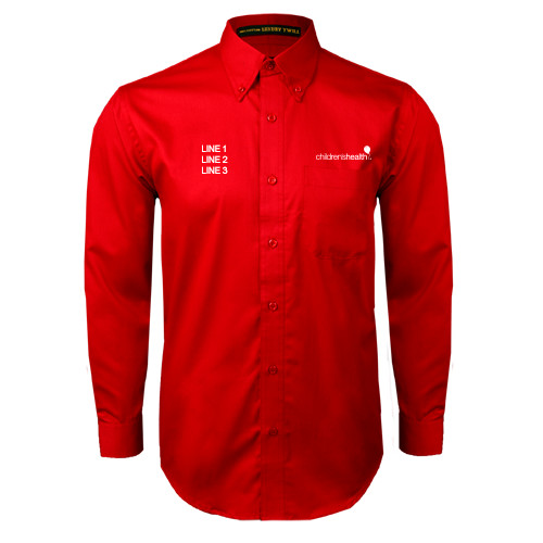  Red Twill Button Down Long Sleeve - Childrens Health Logo