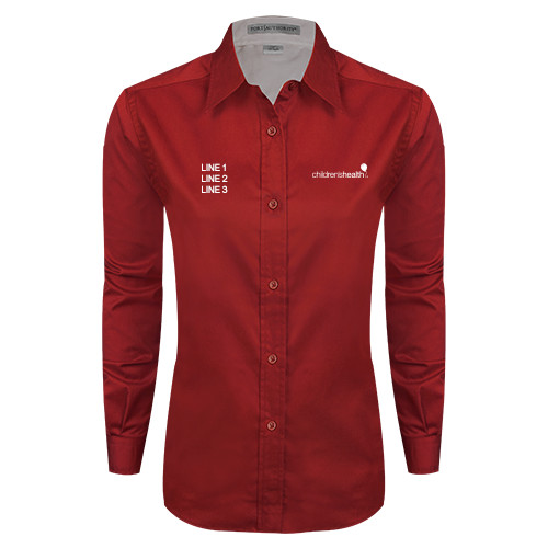  Womens Red Twill Button Down Long Sleeve  - Childrens Health Logo