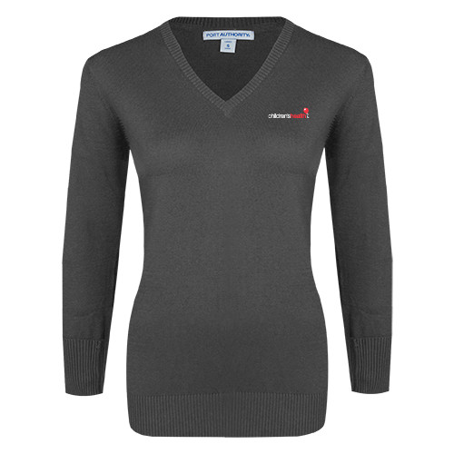  Womens Charcoal Heather VNeck Sweater - Childrens Health Logo