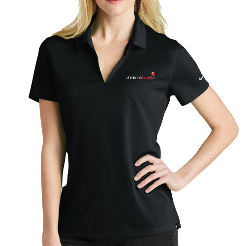  Nike Womens Black Dri Fit Micro Pique Polo - Childrens Health Logo