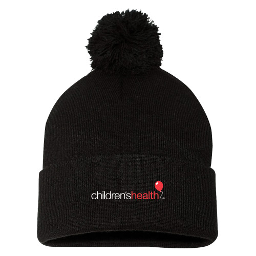  Sportsman Black Pom Pom Cuffed Beanie - Childrens Health Logo
