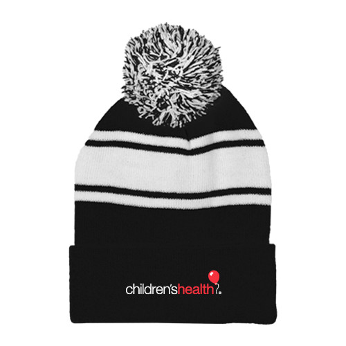  Black/White Two Tone Knit Pom Beanie w/Cuff - Childrens Health Logo